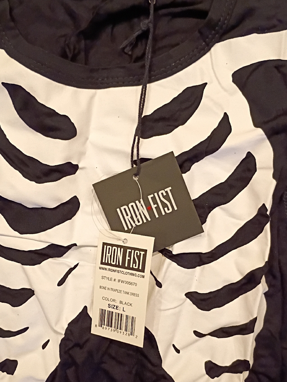 Iron Fist Black Dress with White Skeleton Print - Picture 3 of 3